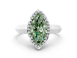White gold Fancy Green Marquise  Halo Diamond Ring with Cathedral Band and Four-Prong Setting_90