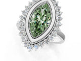White gold Fancy Green Marquise  Halo Diamond Ring with Milgrain Edge and Round Prong Setting_188