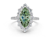 White gold Fancy Green Marquise  Halo Diamond Ring with Pavé Band and Prong Setting_37