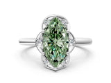 White gold Fancy Green Marquise  Halo Diamond Ring with Round Cluster Setting, Solitaire Band, and Four-Prong Setting_84