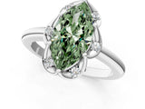 White gold Fancy Green Marquise  Halo Diamond Ring with Round Cluster Setting, Solitaire Band, and Four-Prong Setting_90