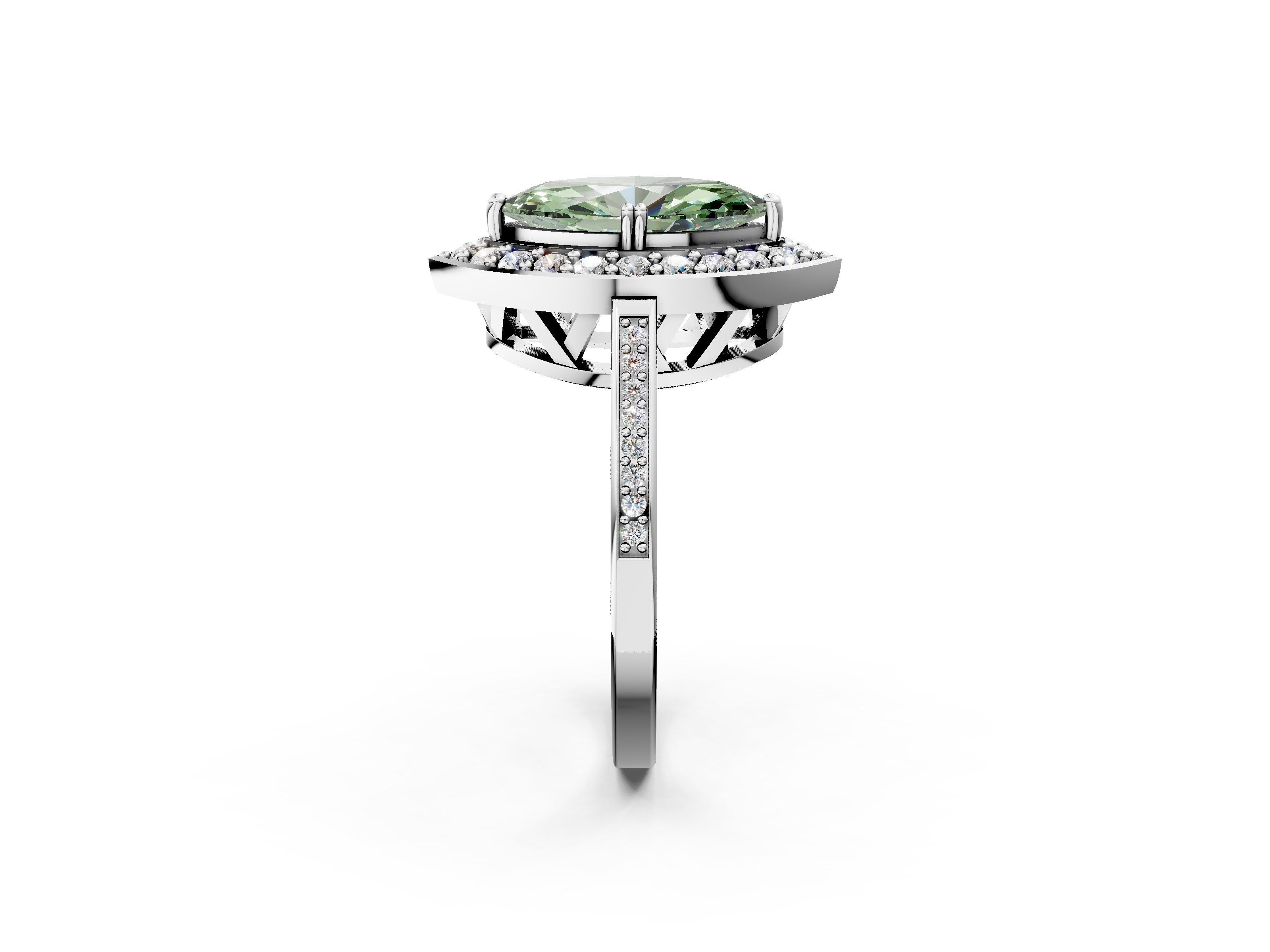 White gold Fancy Green Marquise  Halo Diamond Ring with Split Shank and Four-Prong Setting_38