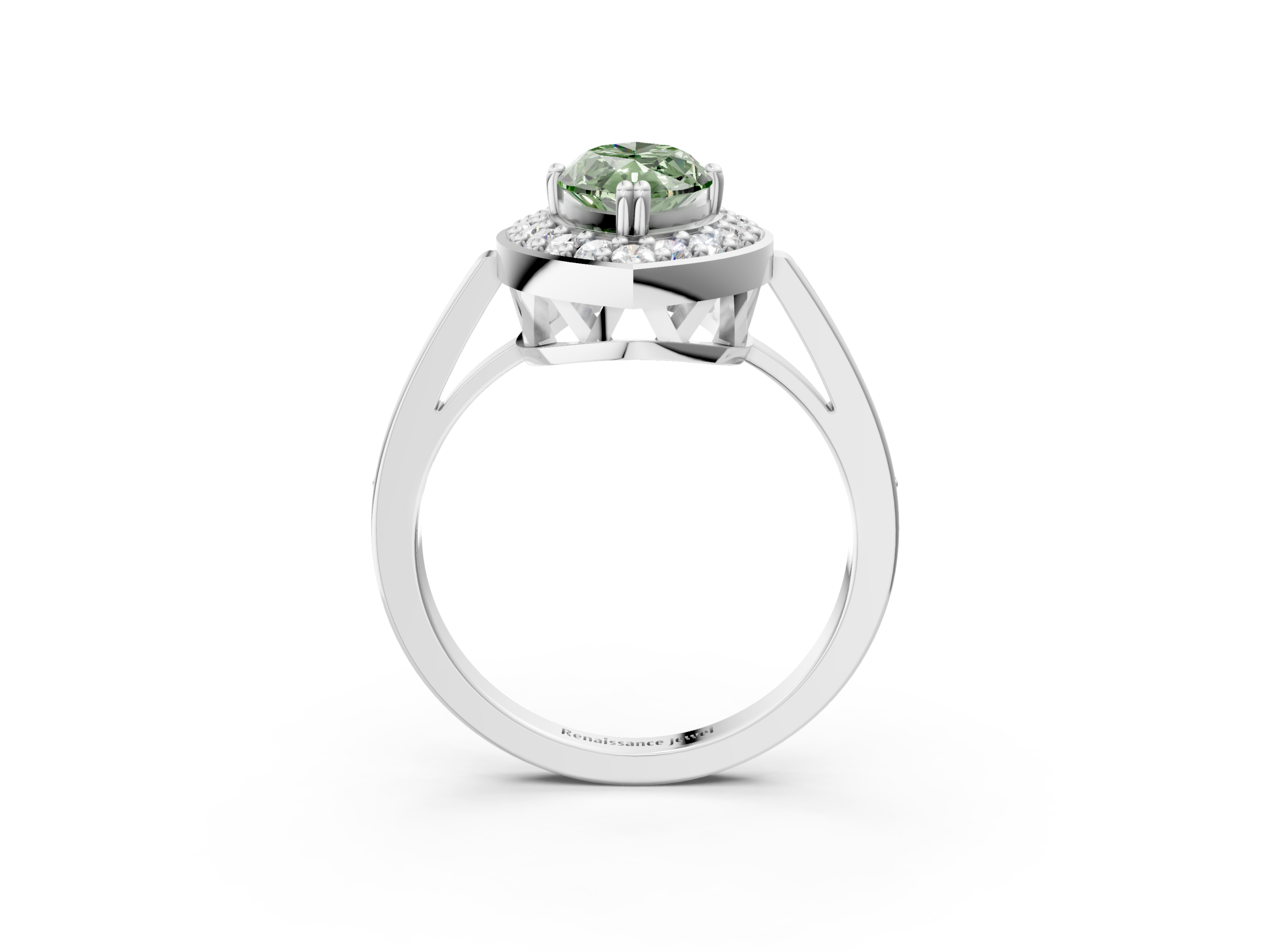 White gold Fancy Green Marquise  Halo Diamond Ring with Split Shank and Four-Prong Setting_39