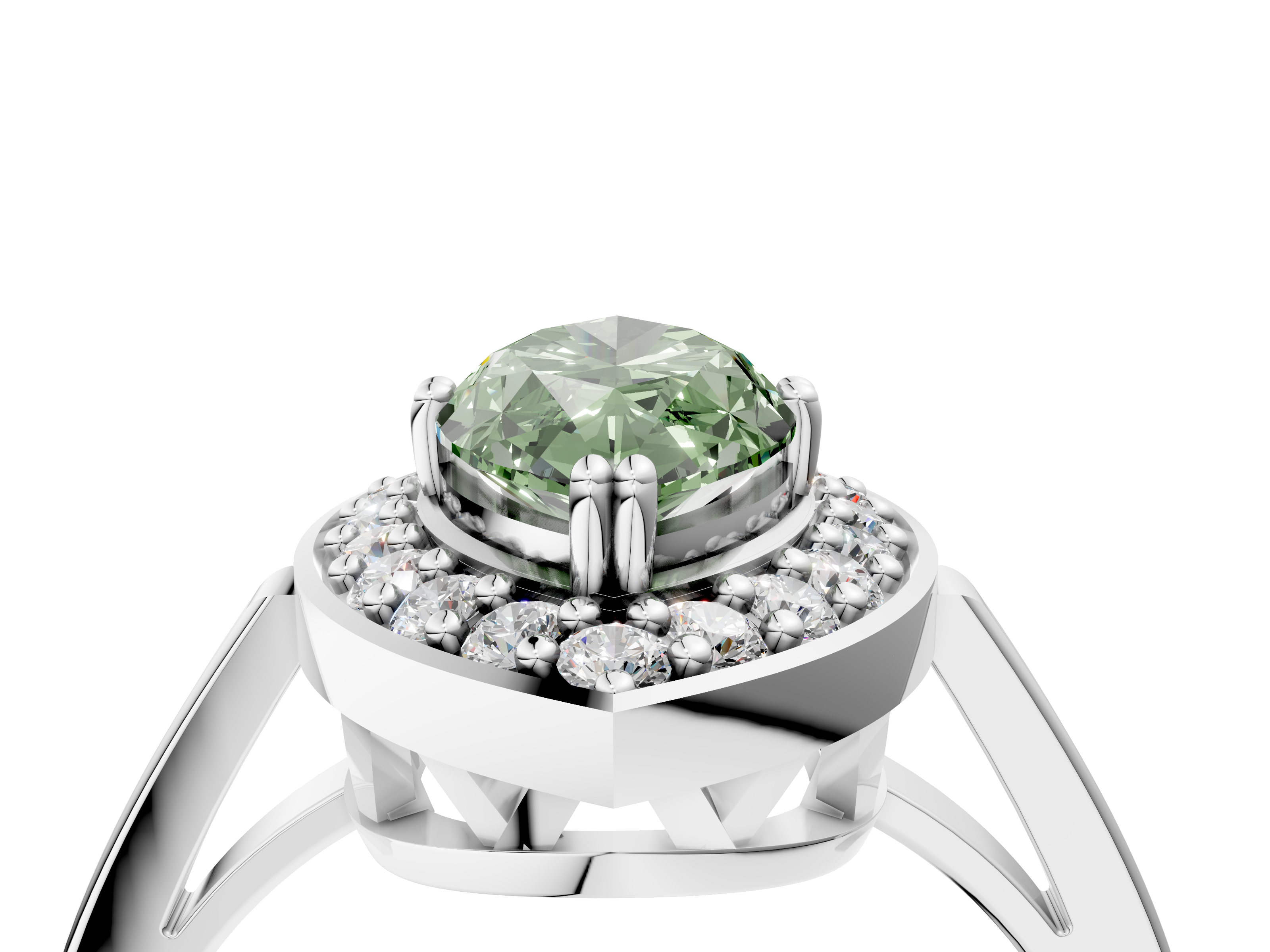 White gold Fancy Green Marquise  Halo Diamond Ring with Split Shank and Four-Prong Setting_40