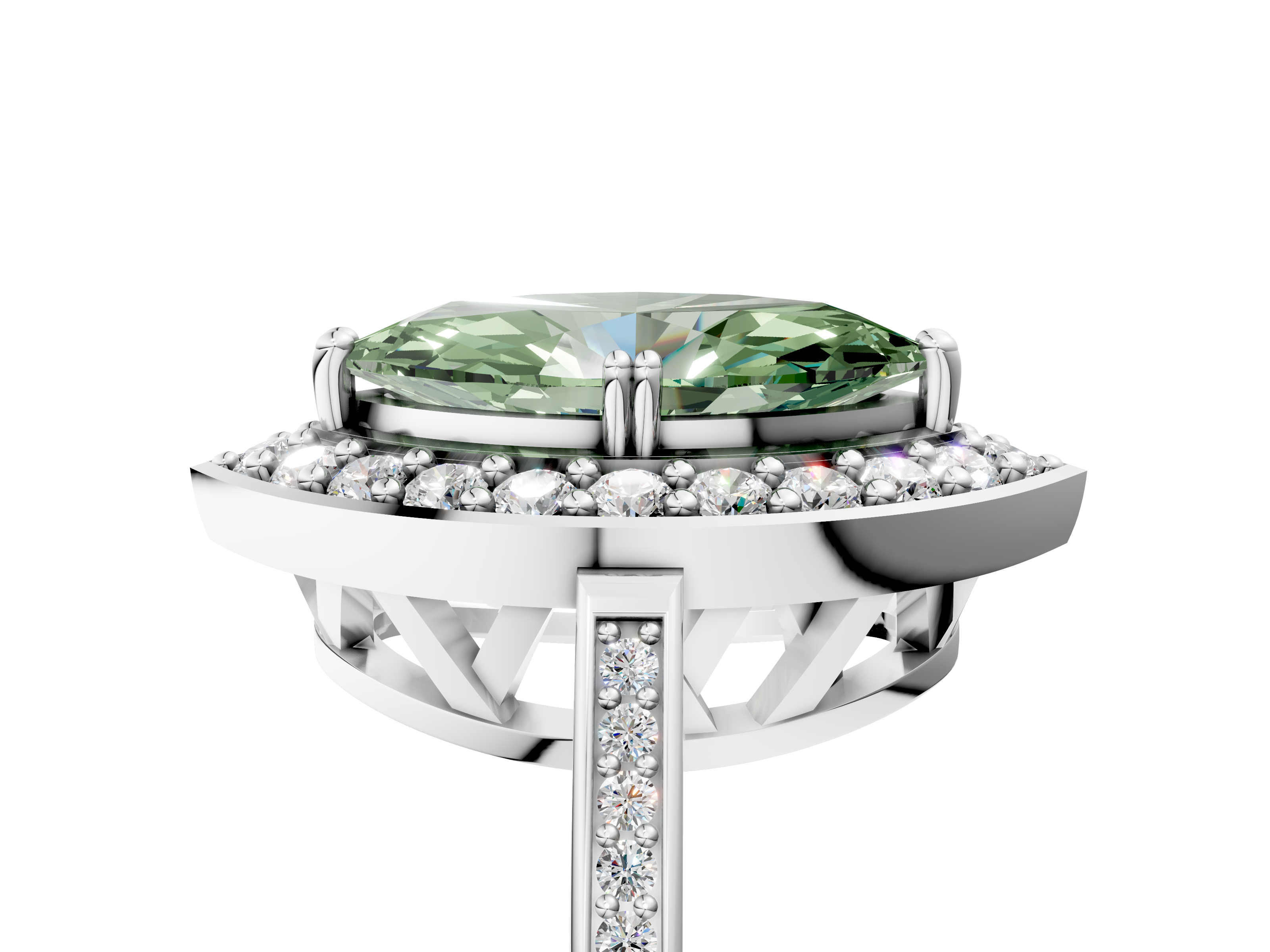 White gold Fancy Green Marquise  Halo Diamond Ring with Split Shank and Four-Prong Setting_41
