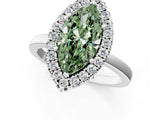 White gold Fancy Green Marquise  Halo Diamond Solitaire with Pavé Band and Four-Prong Setting_156