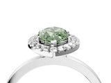 White gold Fancy Green Marquise  Halo Diamond Solitaire with Pavé Band and Four-Prong Setting_159