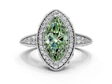 White gold Fancy Green Marquise  Halo Diamond Split Shank Ring with Milgrain Detail_49