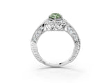 White gold Fancy Green Marquise  Halo Diamond Split Shank Ring with Milgrain Detail_58