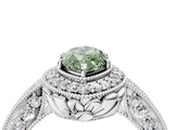 White gold Fancy Green Marquise  Halo Diamond Split Shank Ring with Milgrain Detail_59
