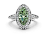 White gold Fancy Green Marquise  Halo Diamond Split Shank Ring with Milgrain Detail_61