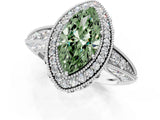 White gold Fancy Green Marquise  Halo Diamond Split Shank Ring with Milgrain Detail_62