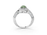 White gold Fancy Green Marquise  Halo Diamond Split Shank Ring with Milgrain Detail_76