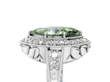 White gold Fancy Green Marquise  Halo Diamond Split Shank Ring with Milgrain Detail_78