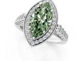 White gold Fancy Green Marquise  Halo Milgrain Solitaire with Bezel Set Side Stones and Pave Band_34