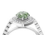 White gold Fancy Green Marquise  Halo Milgrain Solitaire with Bezel Set Side Stones and Pave Band_36