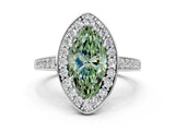 White gold Fancy Green Marquise  Halo Pavé Diamond Engagement Ring with Bezel Setting_49