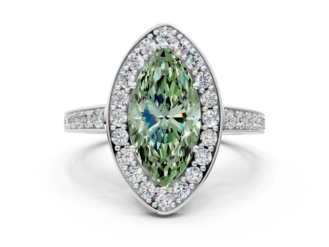 White gold Fancy Green Marquise  Halo Pavé Diamond Engagement Ring with Bezel Setting_49