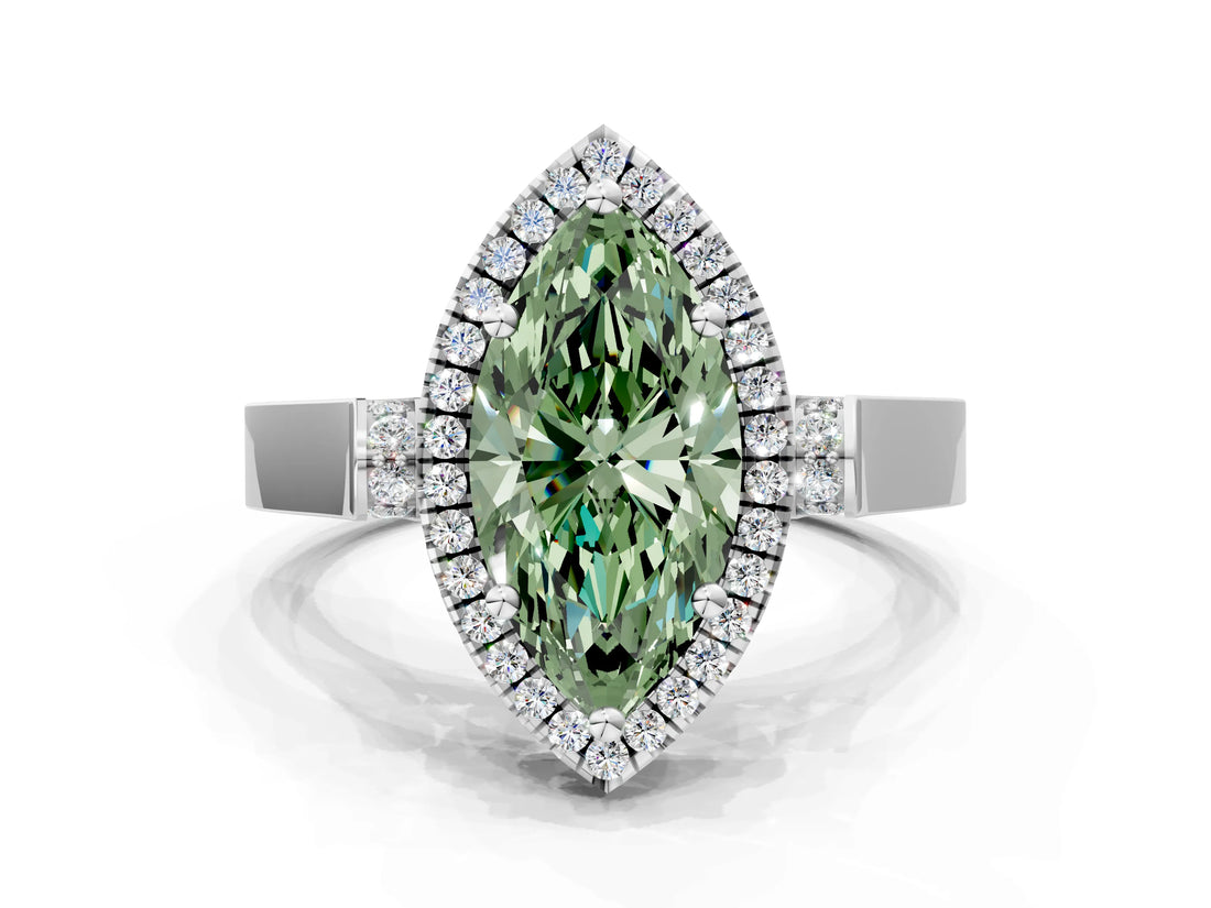 White gold Fancy Green Marquise  Halo Pave Split Shank Prong Setting Ring_26