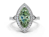 White gold Fancy Green Marquise  Halo Round Diamond Milgrain Pave Engagement Ring_3