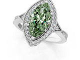 White gold Fancy Green Marquise  Halo Round Diamond Milgrain Pave Engagement Ring_4