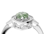 White gold Fancy Green Marquise  Halo Round Diamond Milgrain Pave Engagement Ring_7