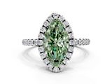 White gold Fancy Green Marquise  Halo Round Diamond Pavé Band Four-Prong Ring_3