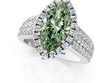 White gold Fancy Green Marquise  Halo Round Diamond Pave Band with Prong Setting 1