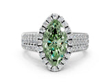 White gold Fancy Green Marquise  Halo Round Diamond Pave Band with Prong Setting