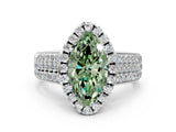 White gold Fancy Green Marquise  Halo Round Diamond Pave Band with Prong Setting_24