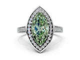 White gold Fancy Green Marquise  Halo Solitaire Diamond Ring with Pave Band and Bezel Setting_49