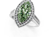 White gold Fancy Green Marquise  Halo Solitaire Diamond Ring with Pave Band and Bezel Setting_50