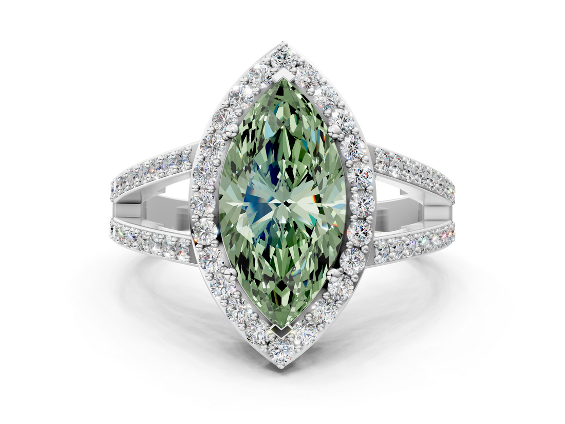 White gold Fancy Green Marquise  Halo Split Shank Diamond Ring with Four-Prong Setting_49