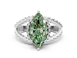 White gold Fancy Green Marquise  Halo Twisted Band Four-Prong Ring_62