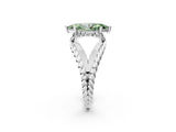 White gold Fancy Green Marquise  Halo Twisted Band Four-Prong Ring_66