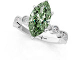 White gold Fancy Green Marquise  Milgrain Bezel Diamond Engagement Ring with Solitaire Prong Setting_169
