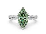 White gold Fancy Green Marquise  Milgrain Bezel Diamond Engagement Ring with Solitaire Prong Setting_172