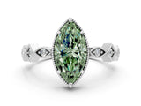 White gold Fancy Green Marquise  Milgrain Marquise Diamond Twist Band Ring_74