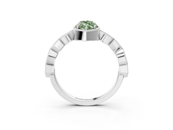 White gold Fancy Green Marquise  Milgrain Marquise Diamond Twist Band Ring