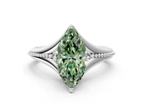 White gold Fancy Green Marquise  Solitaire Beaded Band Six-Prong Setting