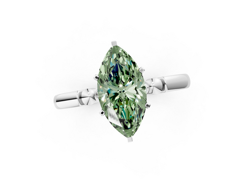 White gold Fancy Green Marquise  Solitaire Beaded Band with Four-Prong Setting_41