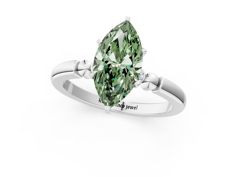 White gold Fancy Green Marquise  Solitaire Beaded Band with Four-Prong Setting_42