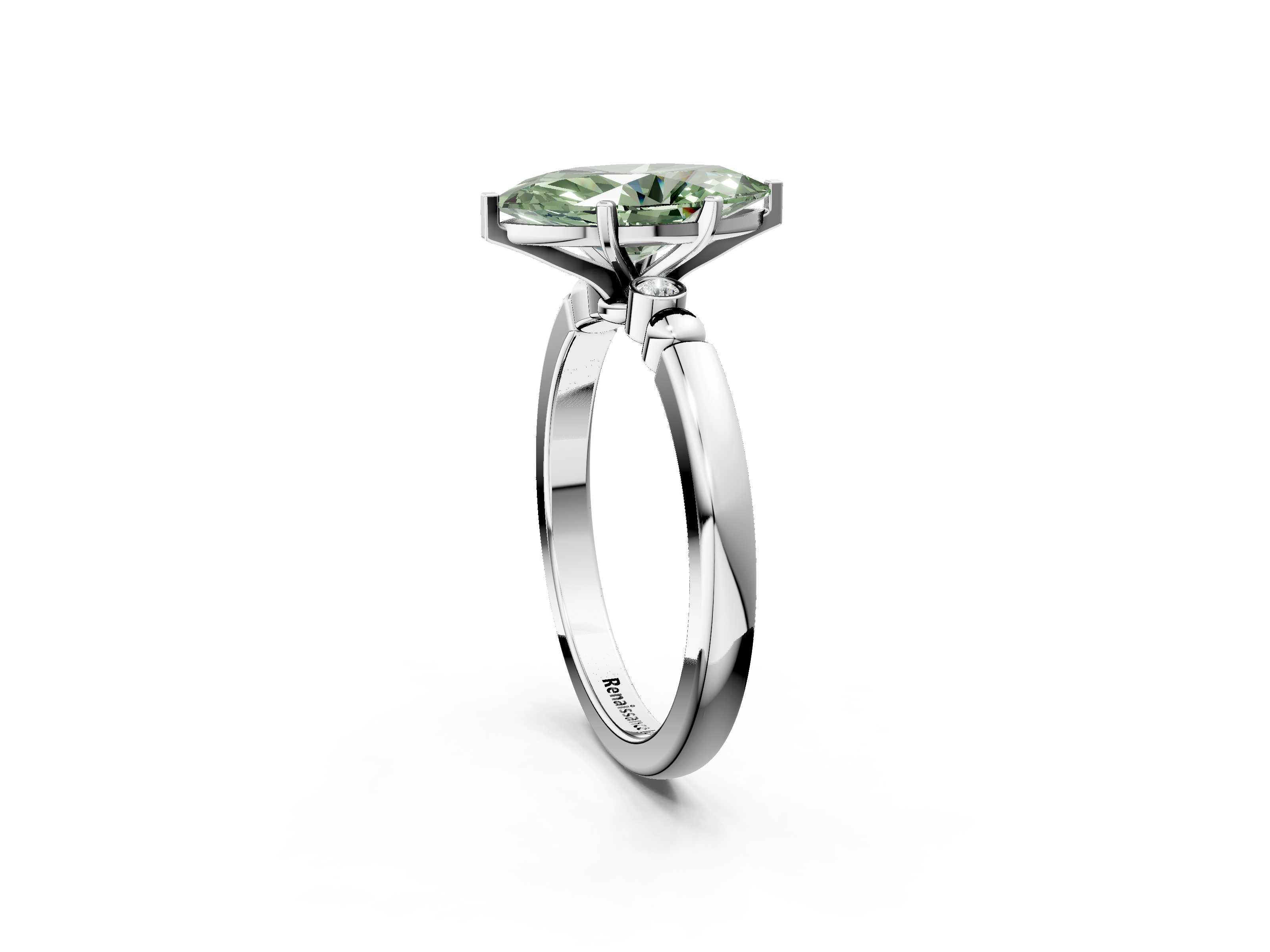 White gold Fancy Green Marquise  Solitaire Beaded Band with Four-Prong Setting_43