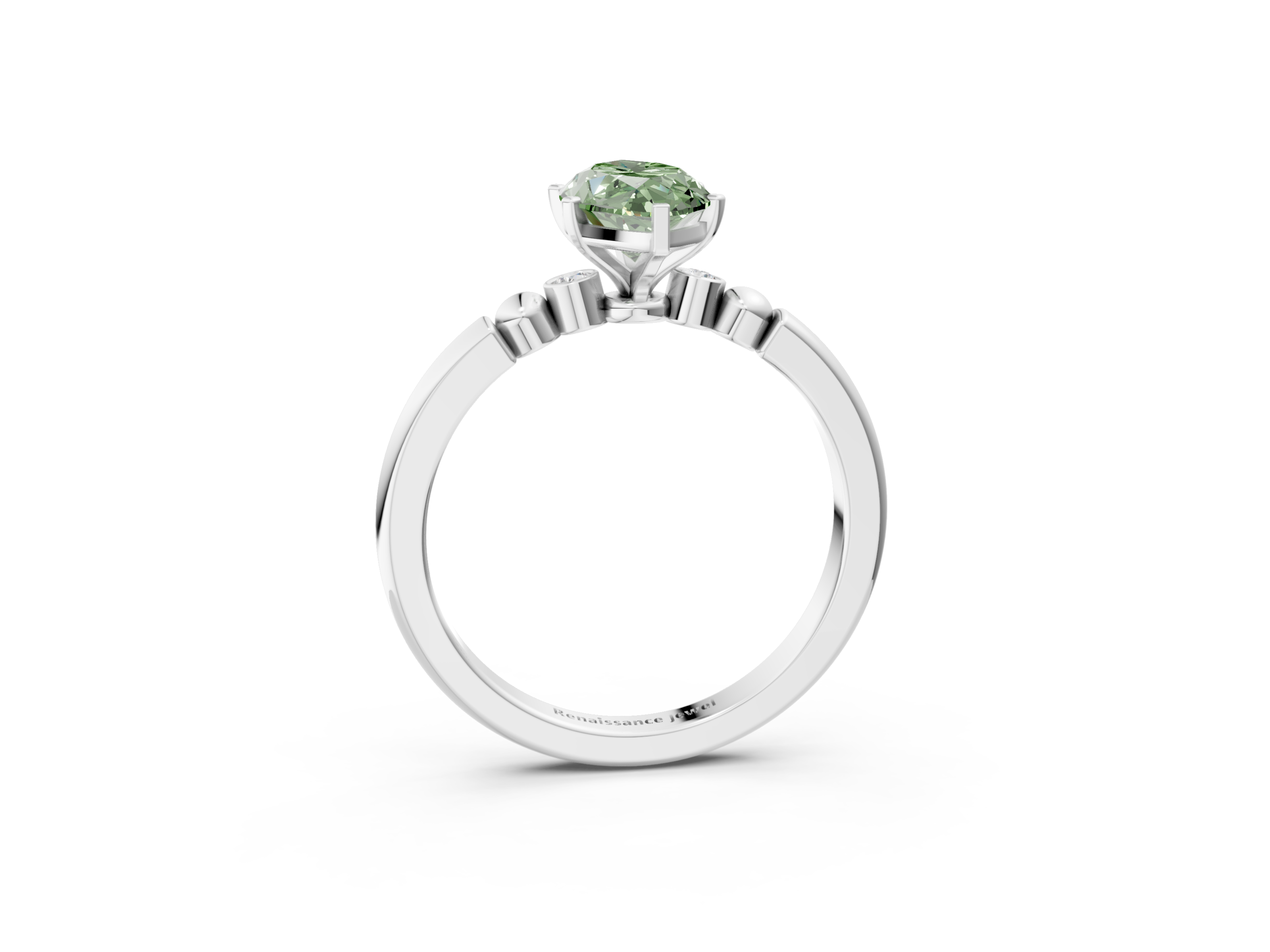 White gold Fancy Green Marquise  Solitaire Beaded Band with Four-Prong Setting_44