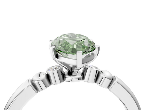 White gold Fancy Green Marquise  Solitaire Beaded Band with Four-Prong Setting_45