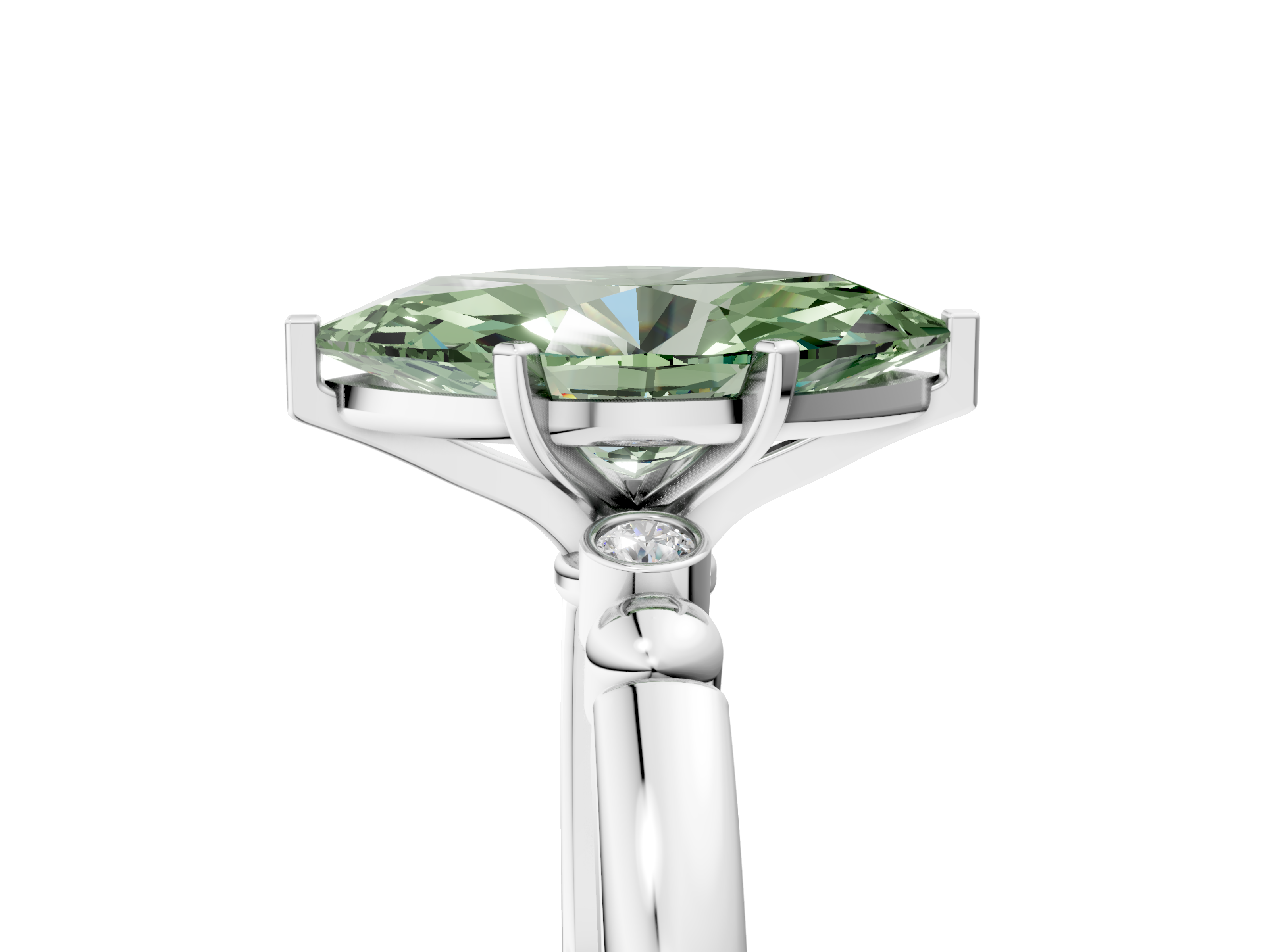 White gold Fancy Green Marquise  Solitaire Beaded Band with Four-Prong Setting_46