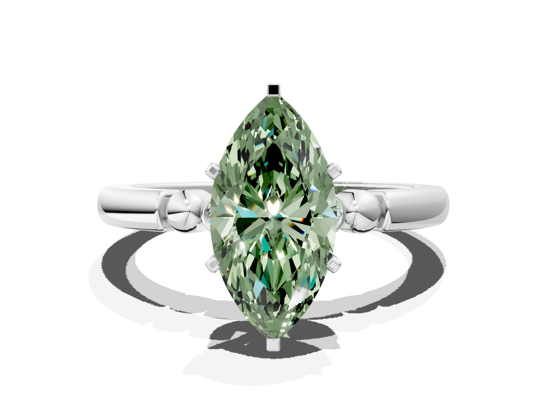 White gold Fancy Green Marquise  Solitaire Beaded Band with Four-Prong Setting_75