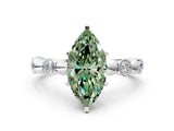White gold Fancy Green Marquise  Solitaire Bezel-Set Diamond Ring with Beaded Band and Four-Prong Setting_32