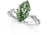 White gold Fancy Green Marquise  Solitaire Bezel-Set Diamond Ring with Beaded Band and Four-Prong Setting_33