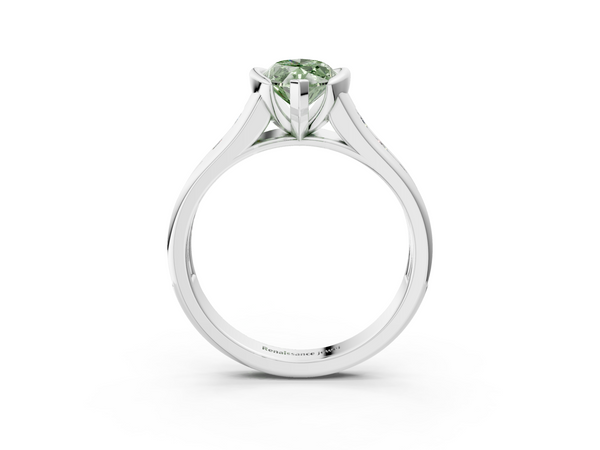 White gold Fancy Green Marquise  Solitaire Bezel-Set Diamond Ring with Channel-Set Band